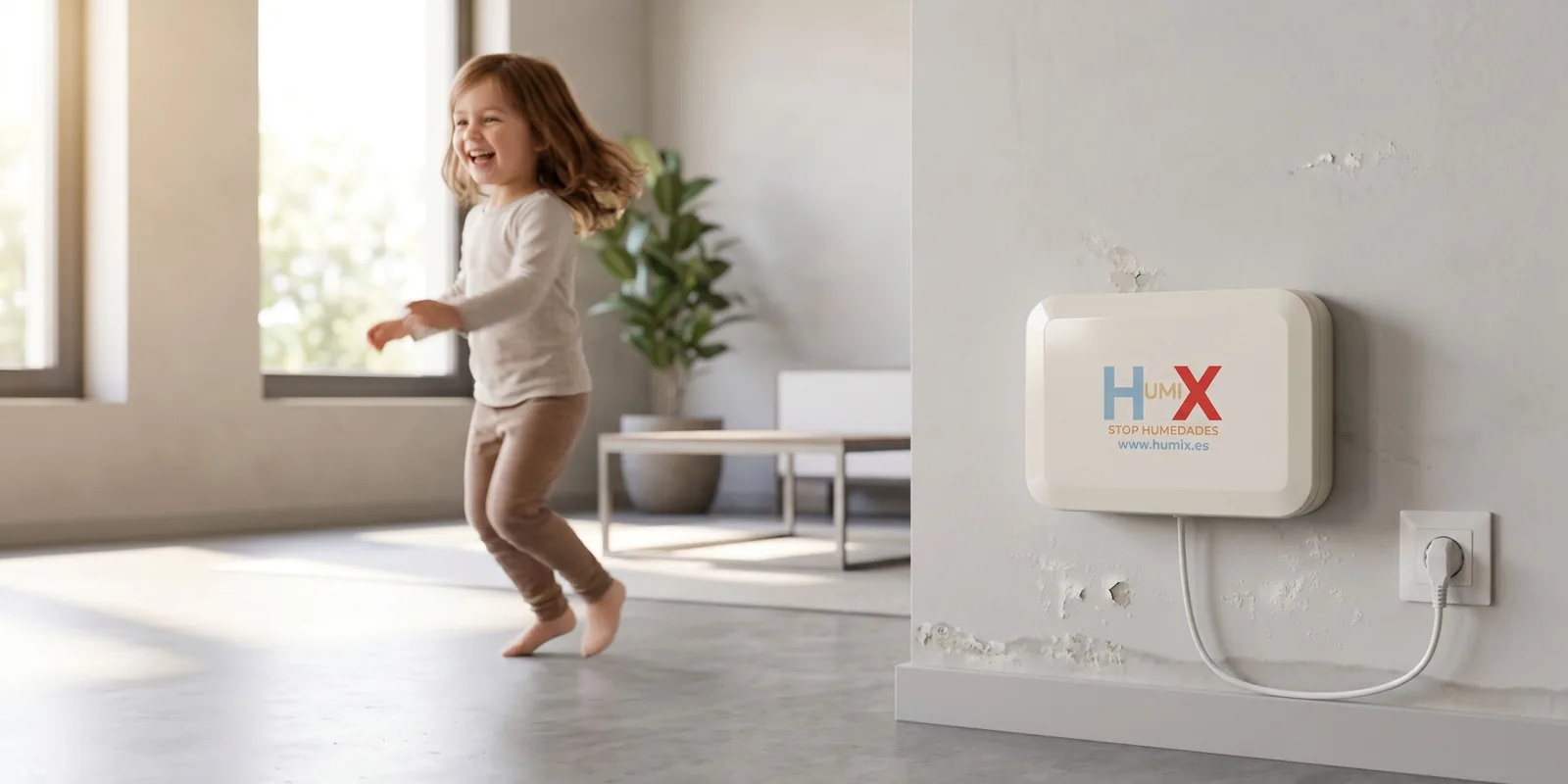 Familia en casa con el equipo HUMIX contra la humedad en Illescas